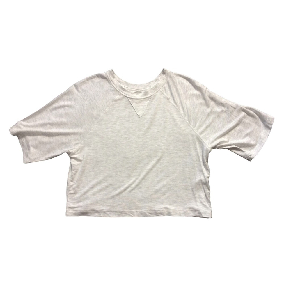 Fabletics Heathered White Raglan Sleeve Cropped Tee Relaxed Fit Sz XXS